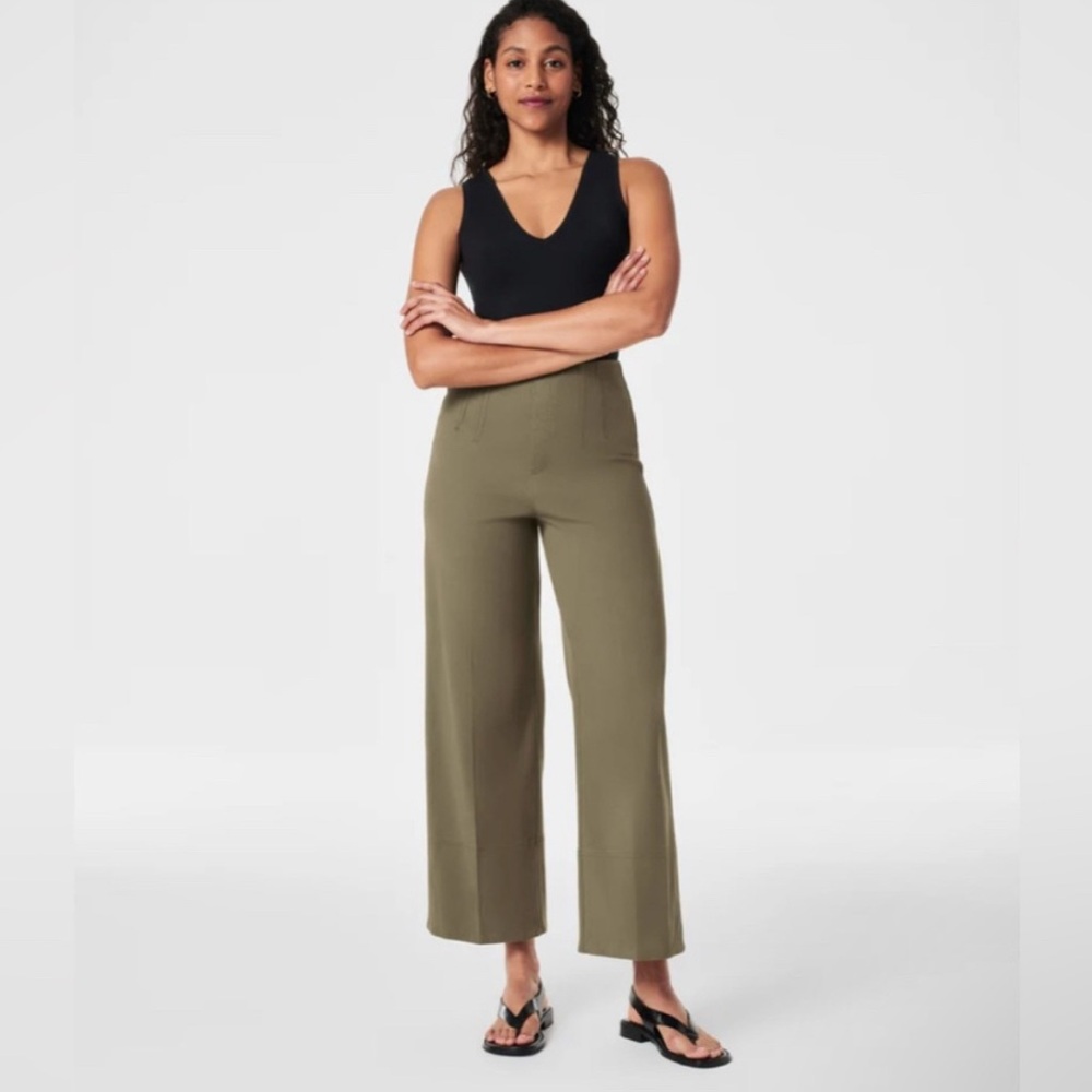 Spanx Stretch Twill Wide Leg Pant in Tuscan Olive